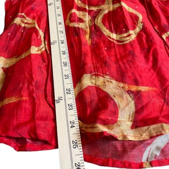 NWT APNY Apparel Women's Blouse Red with Gold Circles Bell Sleeve Tie Front S - Picture 8 of 10